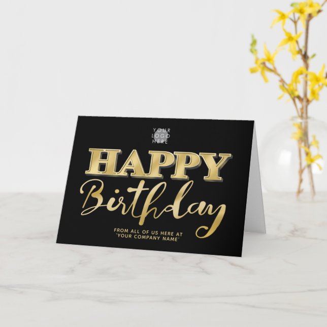 Logotyp 3d Guld Lettering Business Birthday Black Kort (Gul blomma)
