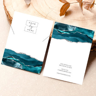 Logotyp Agate Teal Silver Necklace Visning Card Visitkort