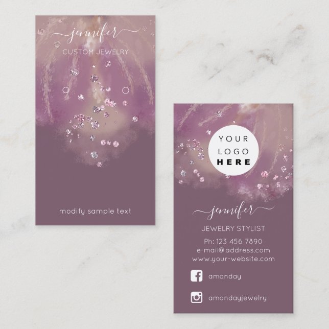 Logotyp Anpassningsbar Juvelry Card Social Crystal Visitkort (Fram/baksida)