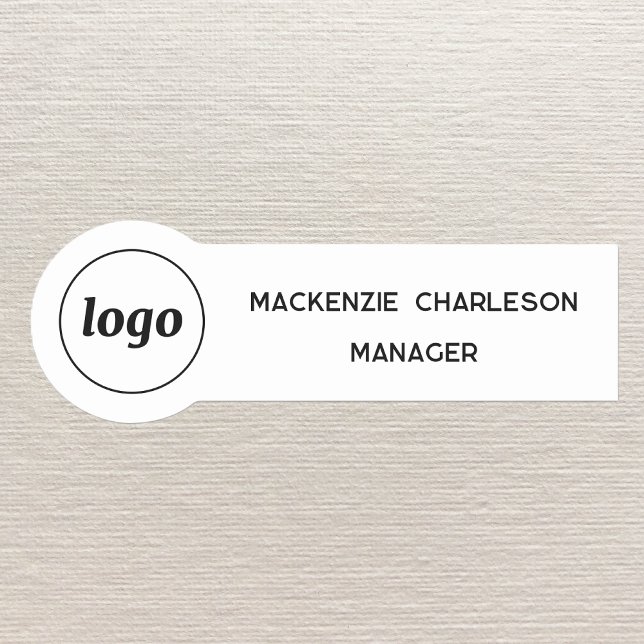 Logotyp Anställd Personal Magnetisk eller nål Namn Namnbricka (Logo name job title minimalist professional name tag badge with magnetic or pin back)
