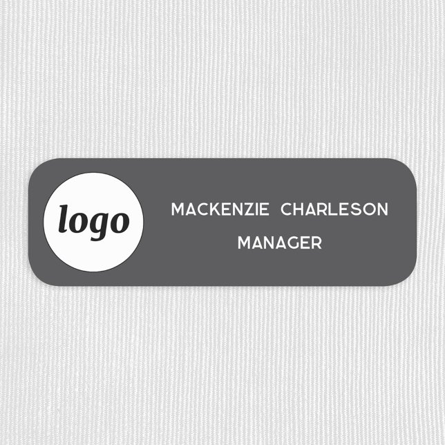 Logotyp Anställd Personal Skiffergrå Magnetisk ell Namnbricka (Simple logo with custom text business branding promotional staff employee customer service name tag)
