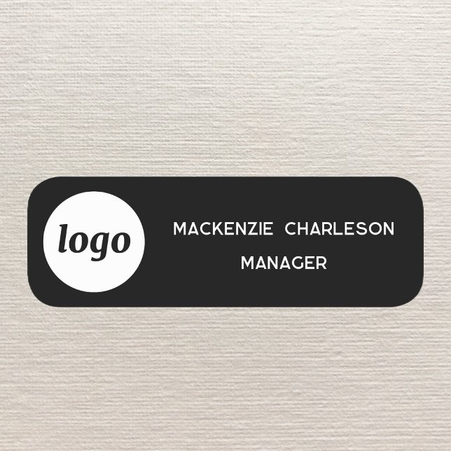 Logotyp Anställd Personal Svart Magnetisk eller Sp Namnbricka (Simple logo employee staff magnetic or pin backed name and job title badge)
