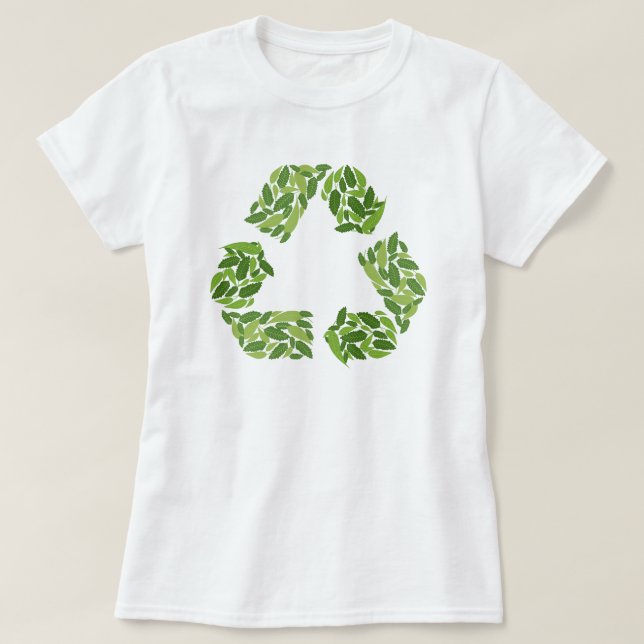Logotyp av återvinna av grönt lövs t shirt (Design framsida)