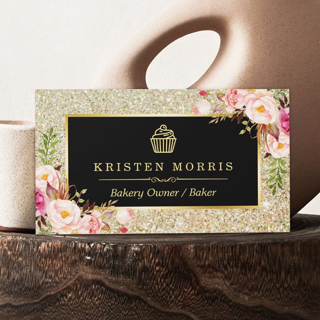 Logotyp av bakerikakor | Sparkler i Blommigt Guld  Visitkort (Skapare uppladdad)