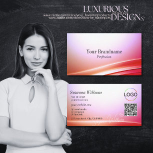 Logotyp av böjd Rosa Lilac-dekoration och QR-kod Visitkort