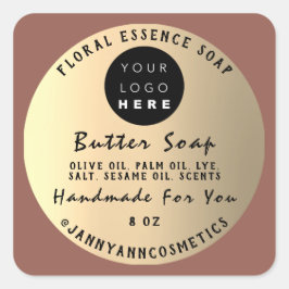 Logotyp av buttersoap-kosmetikahandgjord Ro Guld Fyrkantigt Klistermärke