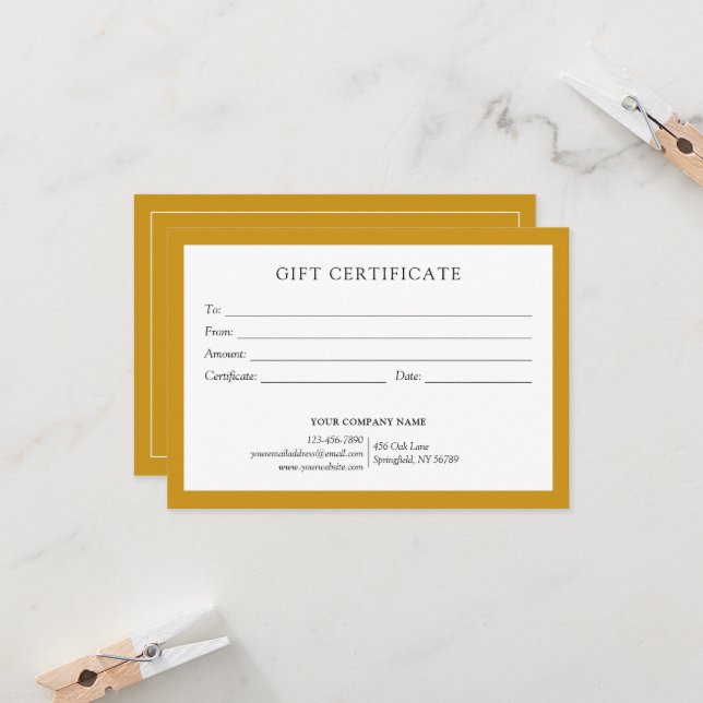 Logotyp av elegant Mustard Business Gift Certifica (Fram/Back In Situ)