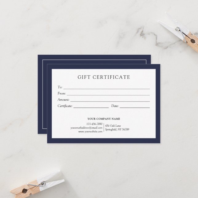 Logotyp av elegant Navy Blue Business Gift Certifi (Fram/Back In Situ)