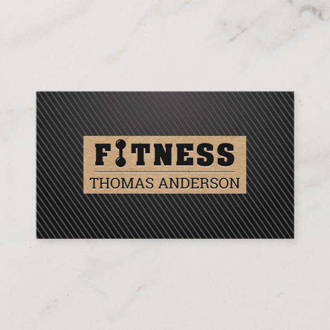 Logotyp av Fitness Barbell | Black Carbon Sleek Visitkort (Framsida)