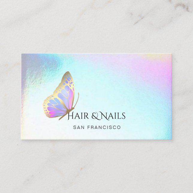 logotyp av fjäril, hår och nagel visitkort (Framsida)