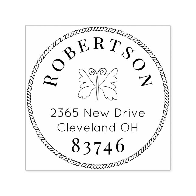 Logotyp av fjäril och gräns enkla typsnitt frimärk självfärgande stämpel (Design)