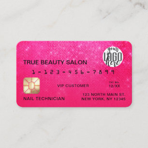 Logotyp av Girly Neon Rosa Sequin Glitter Kredit-k Visitkort