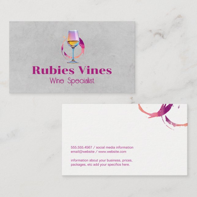Logotyp av glaset vin | Spill Stain Marks Visitkort (Fram/baksida)