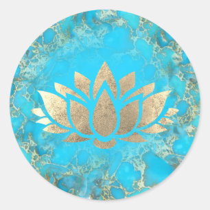 logotyp av lotus-blommor på turkos-sten runt klistermärke