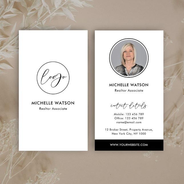 Logotyp av minimal Elegant Notary Real Gods Photo Visitkort (Modern black and white business cards design with space for your photo and logo)