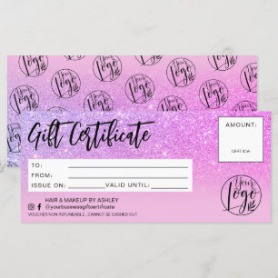 logotyp av presentkort för lila glitter rosa chic