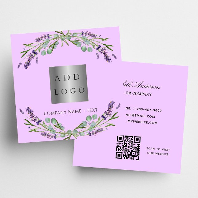 Logotyp av QR-kod för blomsterviolett logotyp Fyrkantigt Visitkort (Skapare uppladdad)