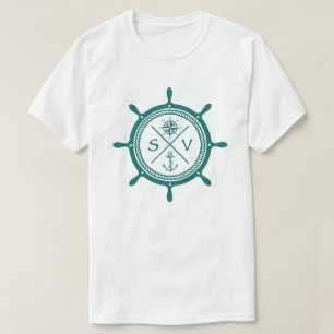 Logotyp av segelbåtshjul SV segelfartyg med kompas Tee Shirt