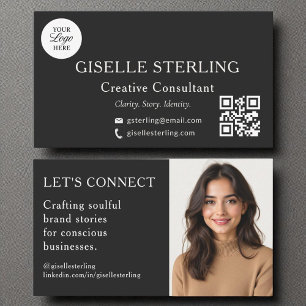 Logotyp av svart vit QR-Professionell, foto Visitkort