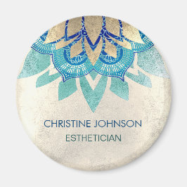 logotyp av tealblåfaux guld foil lotus magnet