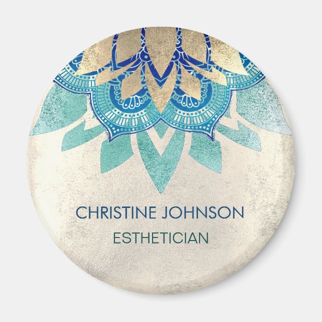 logotyp av tealblåfaux guld foil lotus magnet (Framsidan)