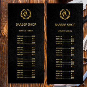 Logotyp barber-butiken guld svart lädertjänstmeny reklamkort