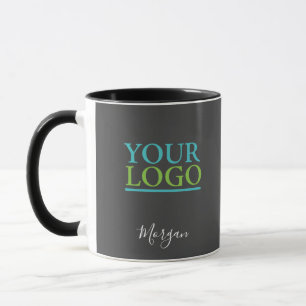 Logotyp/bild/foto, Namn White Script, Mörk Grått Mugg