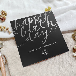 Logotyp Black Faux Silver Foil Script Birthday Kort