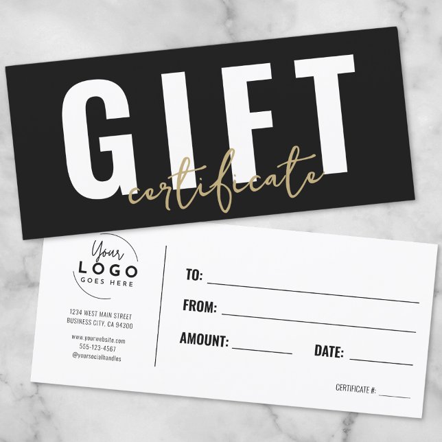 Logotyp Black Guld-skript Business Gift-certifikat (Logo Black Gold Script Business Gift Certificate)