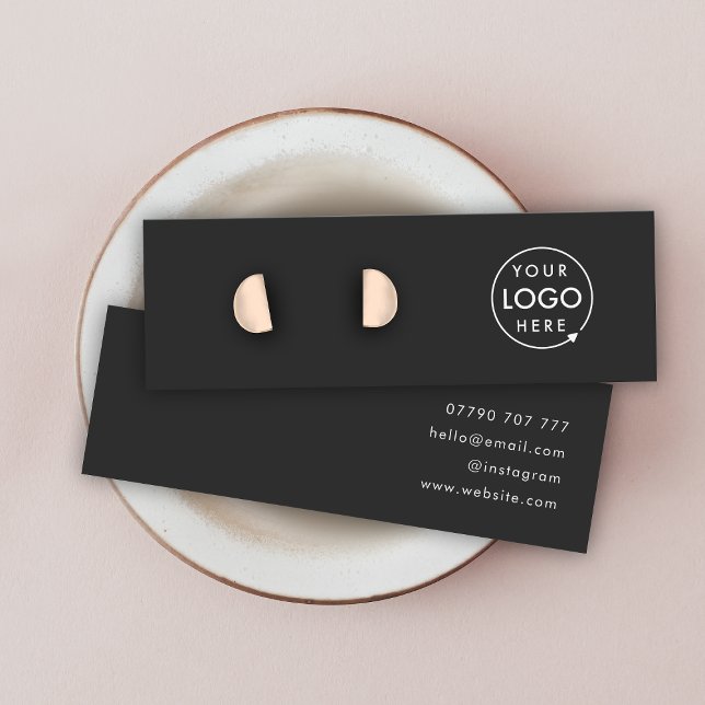 Logotyp Black Stud Earring Jewelry Visning Card Mini Visitkort (Modern sleek black stud earring display cards by Guava - clean, stylish, and customizable)