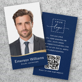 Logotyp blue faux golden wave Photo logotyp QR-kod Visitkort