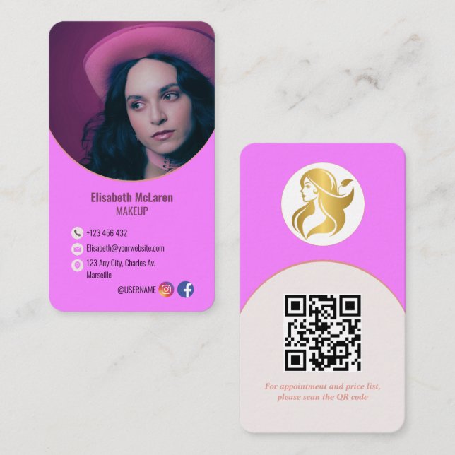 Logotyp Branding Modern Makeup Artist Affärskorts Visitkort (Fram/baksida)