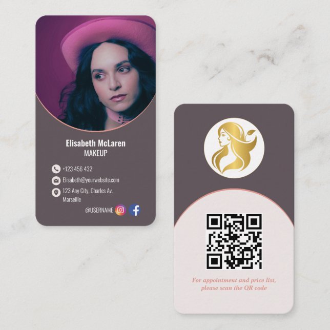 Logotyp Branding Modern Makeup Artist Affärskorts Visitkort (Fram/baksida)