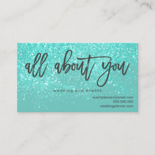 Logotyp branding teal glitter conetti bröllop visitkort