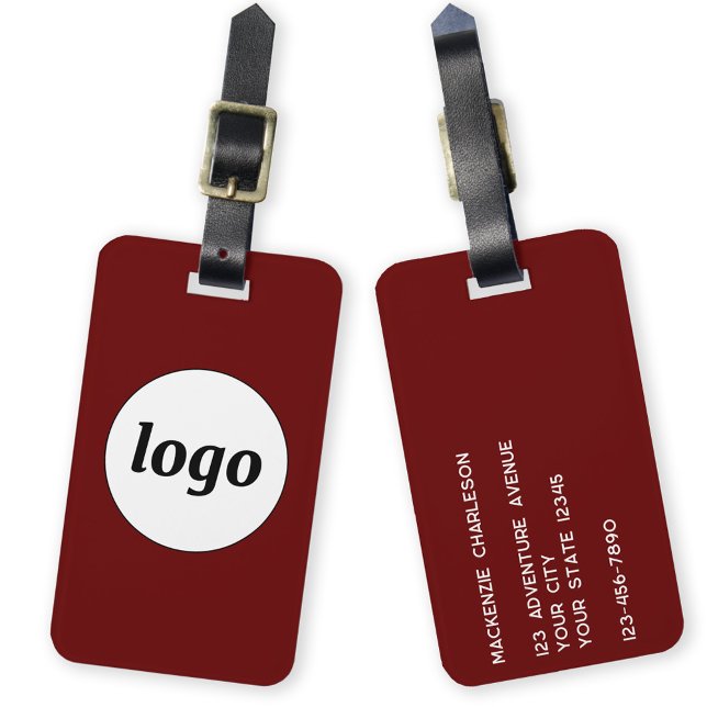 Logotyp - Burgundy Business Branding Bagagebricka (Simple logo with custom text business branding promotional burgundy luggage tag)