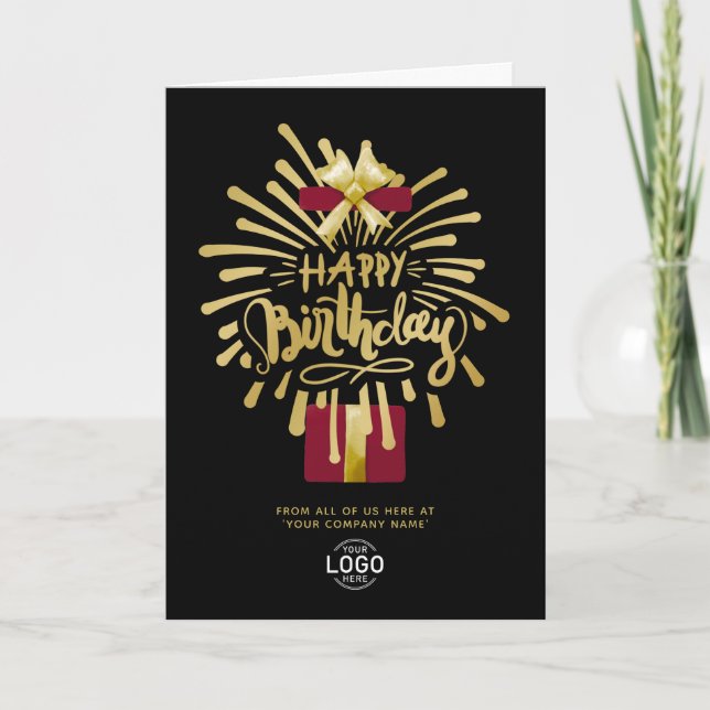 Logotyp Burgundy Guld Fireworks Black Group Birthd Kort (Framsida)