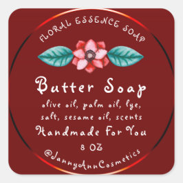 Logotyp BurgundyFloral av butter-soap-kosmetikahan Fyrkantigt Klistermärke