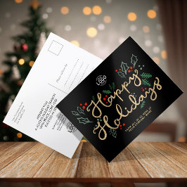 Logotyp Business Guld Lycklig Text Helgdagars Blac Helg Vykort
