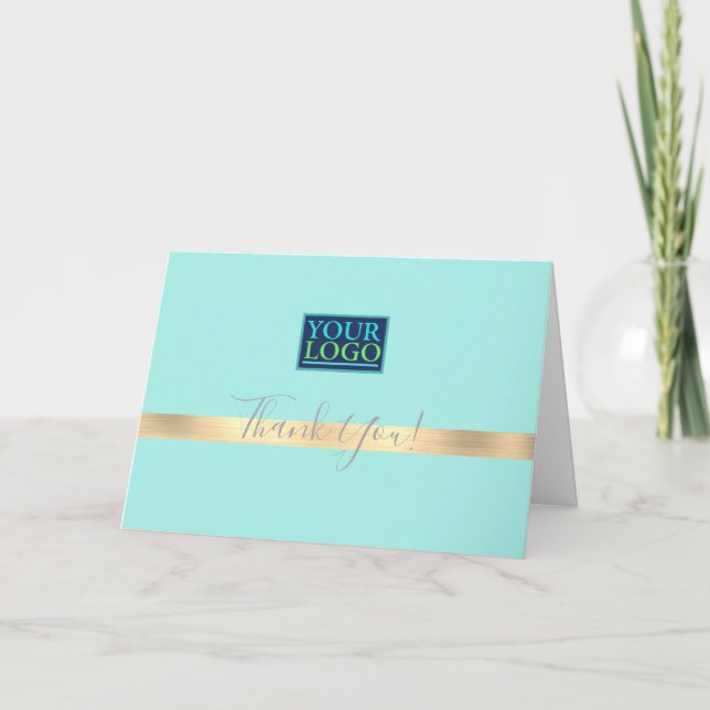 Logotyp Business Namn, Guld Rand, Mint Grönt Tack Kort (Framsida)