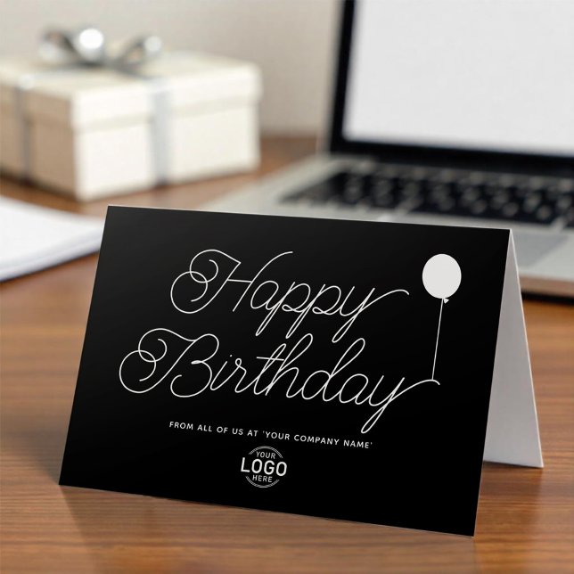 Logotyp Business Simple Black White Ballon Birthda Kort (Skapare uppladdad)