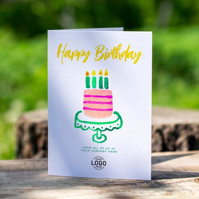 Logotyp Business Simple Grönt Rosa Cake Birthday Kort (Skapare uppladdad)