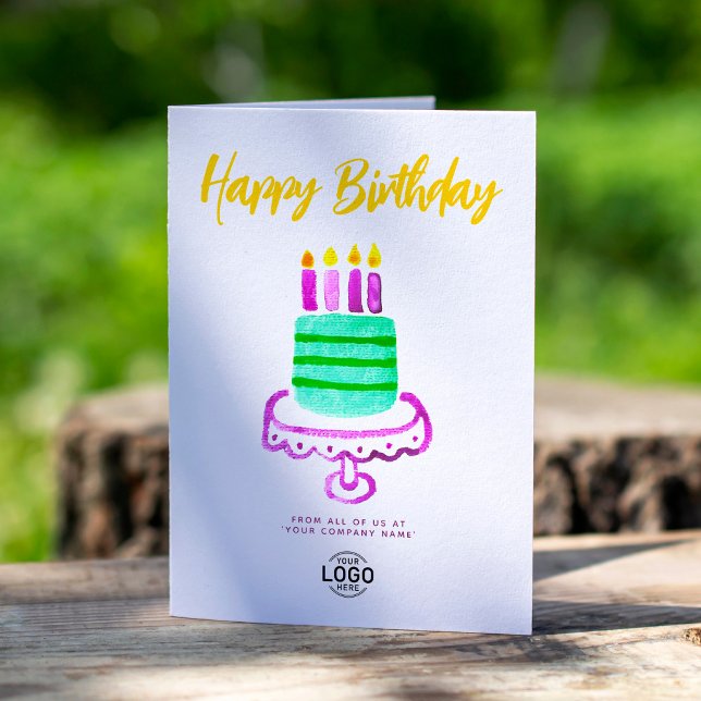 Logotyp Business Simple Lila Grönt Cake Birthday Kort (Skapare uppladdad)