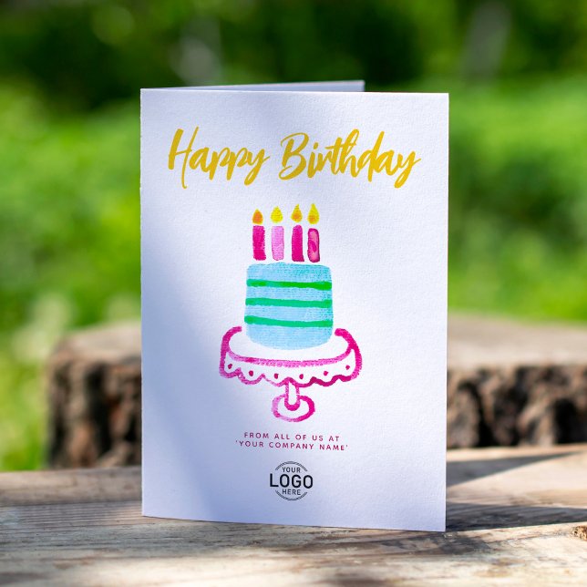 Logotyp Business Simple Rosa Blue Cake Birthday Kort (Skapare uppladdad)
