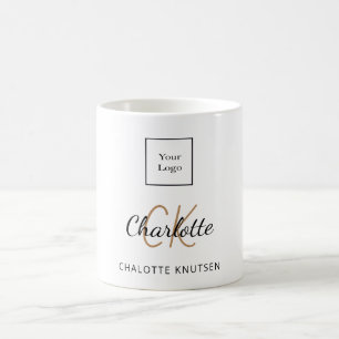 Logotyp business white guld monogram initialer-skr kaffemugg