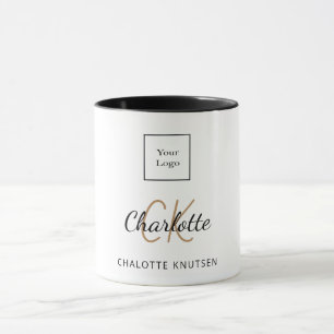 Logotyp business white guld monogram initialer-skr mugg