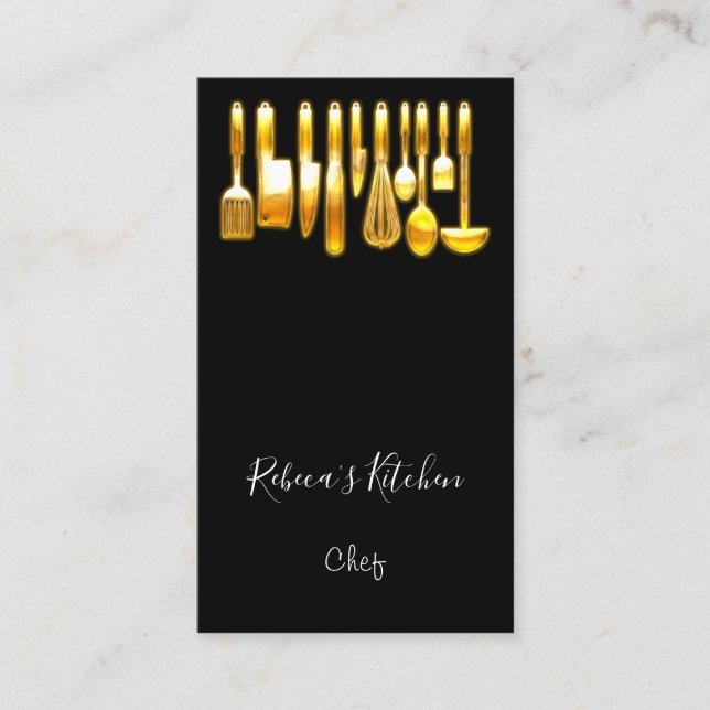 Logotyp Chef Restaurant Kitchen Knifes Black Visitkort (Framsida)