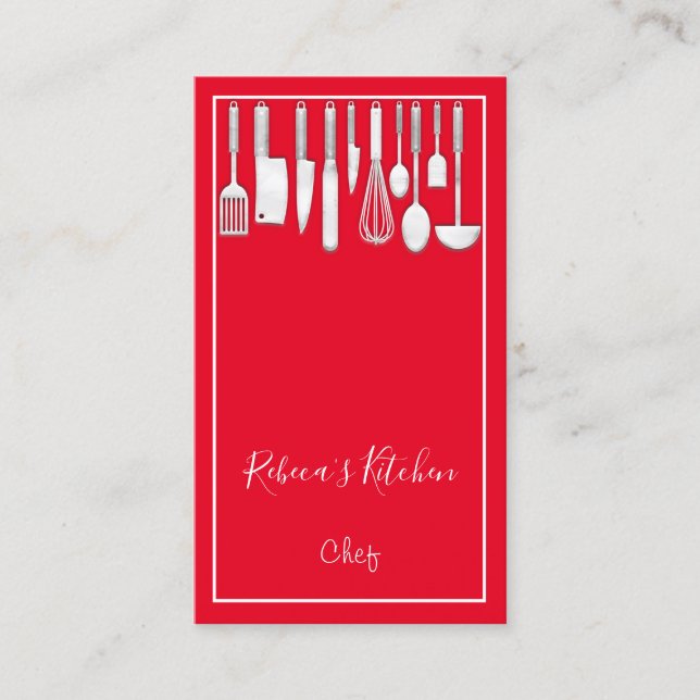 Logotyp Chef Restaurant Kitchen Knifes Red Visitkort (Framsida)