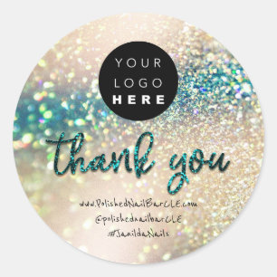 Logotyp Company Namn Tack Shopping Teal Glitter Runt Klistermärke