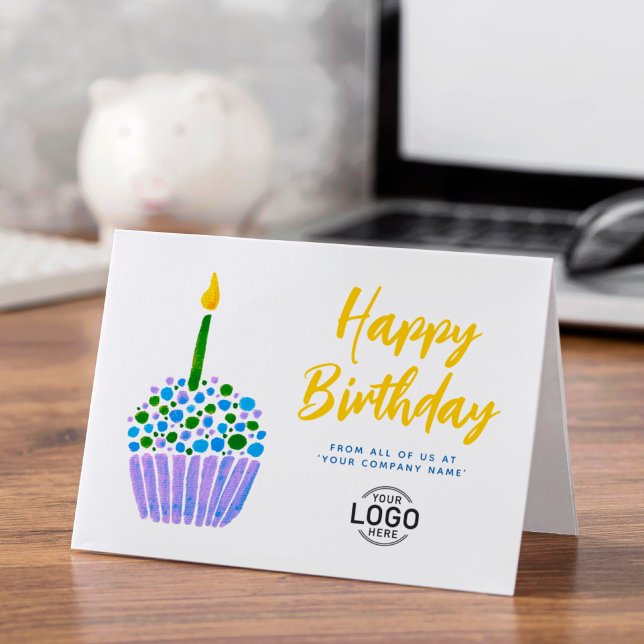 Logotyp Cute Lila Blue Grönt Cupaka Birthag Kort (Skapare uppladdad)