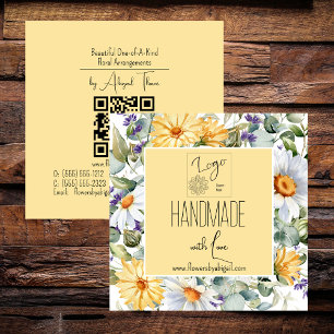 Logotyp Daisy Flowers Blommigt Handmade Crawing Fyrkantigt Visitkort